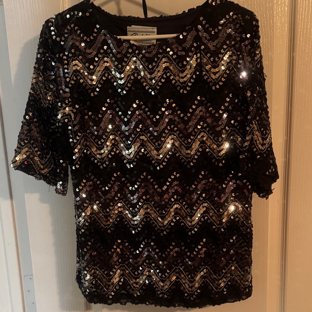 Teddi Black and Gold Sequin Blouse